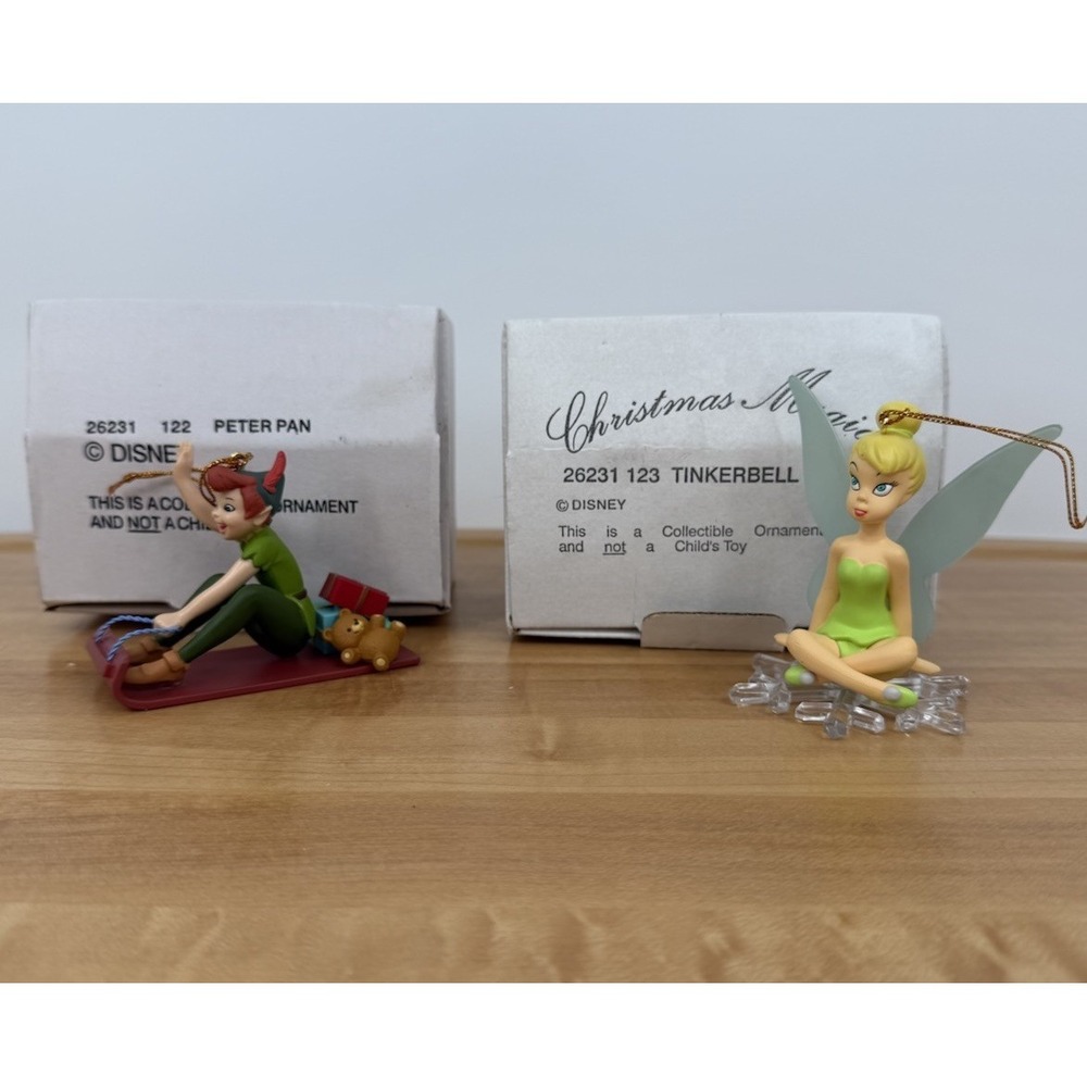 (2) Disney's Christmas Magic Ornaments Made‎ by Grolier Peter Pan And Tinkerbell